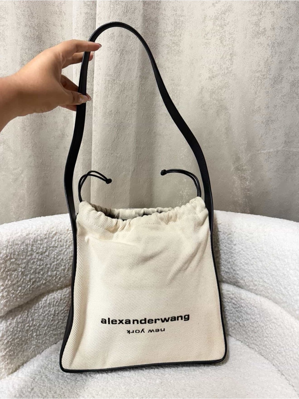 Alexander Wang Cream and Black Drawstring Shoulder Bag